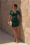 Double-Breasted Gathered Evening Dress with Sleeves Mini Collar Short Dress - 4