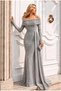 Degaje Long Evening Dress with Low-Cut Neckline and Sleeves, Maxi Collar Dress - 5