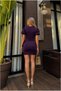 Double-Breasted Gathered Evening Dress with Sleeves and Balloon Collar - 2