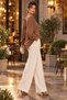 Women's Long Sleeve V-Neck Bat Sleeve Backless Viscose Blouse with Lace Detail - New Season Feminine Elegance and Modern Chic - 5