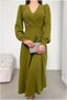Krep Double Breasted Gathered Sleeves Fabric Collar Balloon Dress - 4