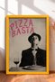 Pizza Basta Written Spaghetti Eating Man Framed Painting Italy Poster Wall Decor Itn038