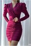 Krep Double Breasted Evening Dress Mini Draped Fabric Collar Dress