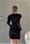 Flexible Belted V Evening Dress Velvet Fabric Collar Dress - 4