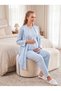 New Season Blue Shawl Collar Easy Breastfeeding Design Long Sleeve Maternity Pajama Set - 7