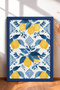 Blue Leafy Lemon Pattern on White Background Framed Painting Italy Poster Wall Decor Itn048
