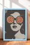 Retro Woman with Pizza Glasses Portrait Framed Painting Italy Poster Living Room Kitchen Wall Decor Itn039