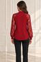 Women’s Long Sleeve Blouse with Chest Cutout Detail, Turtleneck, Mesh Sleeves, Sandy Fabric - 3