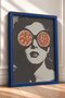 Retro Woman with Pizza Glasses Portrait Framed Painting Italy Poster Living Room Kitchen Wall Decor Itn039 - 2