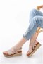 Women's Genuine Orthopedic Leather Wedge Heeled Sole Knitted Patterned Sandals - 2