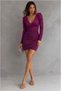 Velvet V Long Evening Dress with Sleeves Fabric Collar Dress - 4