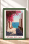 Strada Del Mare Written with Letters Begonvilli Street Framed Painting Italy Poster Wall Decor Itn025 - 3