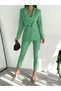 Light Green Double-Breasted Blazer Jacket Carrot Pants Suit - 2