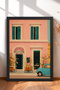 Rome Pizza Tabletop Sign with Facade and Classic Car Frame Table Italy Poster Wall Decor Itn028