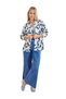Women's Blue Leaf Patterned Long Sleeve Viscose Shirt - 6