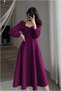 Square Neck Long Midi Sleeve Dress