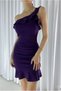 Crepe Evening Dress with Single Flounce Shoulder and Fabric Dress - 3