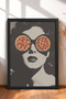 Retro Woman with Pizza Glasses Portrait Framed Painting Italy Poster Living Room Kitchen Wall Decor Itn039