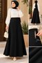 Women's Black Long Marine Striped Seersucker Fabric V-Neck Cut Hijab Skirt - 3