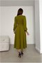 Krep Double Breasted Gathered Sleeves Fabric Collar Balloon Dress - 3