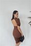 Crepe V Evening Dress with Sleeves Fabric Collar Short Dress - 3