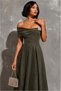 Crepe Strapless Evening Dress with Fabric Detail and Stone Embellishments - 2