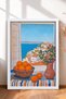 Coastal Town and Oranges from the Window Framed Painting Italy Poster Wall Decor Itn062