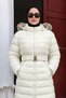 Beli Belted Hooded Long Inflatable Coat Tsd260368 Cream - 4