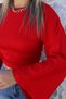 Red Side Gathered Bat Sleeve Blouse - 4