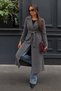 Women's Belted Double-Breasted Collar Long Cashmere Smoked Coat