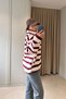 Premium Striped Zippered Fleece Cardigan - Ecru-Burgundy - 4