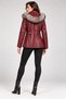 Burgundy Melisa Fur-Trimmed Hooded Genuine Leather Coat - 4