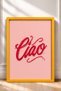 Red Ciao Writing on Pink Background Framed Painting Italy Poster Living Room Kitchen Wall Decor Itn084 - 3