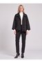 Women's Black Shawl Patterned Single Pocket Asymmetrical Velvet Jacket - 2