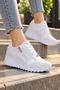 Women's White Sports Shoes with Padded Soles, Lace-Up, Zippered, Stylish Casual Sneakers - 4