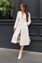 Women's Belted Double-Breasted Collar Long Cashmere White Coat - 6