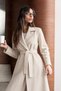 Women's Stylish Cut-Waist Long Cream Coat