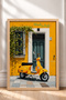 Yellow Facade in Front of Classic Scooter Framed Painting Italy Poster Living Room Kitchen Wall Decor Itn081 - 3