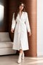 Women's Stylish Cut-Waist Long White Coat - 3
