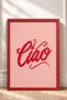 Red Ciao Writing on Pink Background Framed Painting Italy Poster Living Room Kitchen Wall Decor Itn084 - 3
