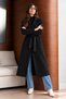 Women's Stylish Cut-Waist Long Black Coat - 5