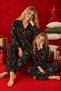 New Year's Pattern Crepe Suede Soft Textured Buttoned Interlaced Mother-Daughter Pajama Set