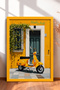 Yellow Facade in Front of Classic Scooter Framed Painting Italy Poster Living Room Kitchen Wall Decor Itn081