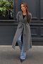 Women's Belted Double-Breasted Collar Long Cashmere Smoked Coat - 2