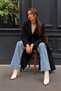 Women's Belted Double-Breasted Collar Long Cashmere Black Coat - 4