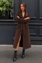 Women's Belted Double-Breasted Collar Long Cashmere Brown Coat - 5