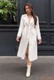 Women's Belted Double-Breasted Collar Long Cashmere White Coat - 3