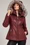 Burgundy Melisa Fur-Trimmed Hooded Genuine Leather Coat - 2