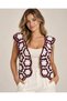 Women's Motif Crochet Cardigan, Hand Knitted Floral Pattern Vest, Koton Lase Yarn, Sleeveless Bohemian Vintage Cardigan