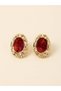 Women's Gold Textured Framed Marbled Oval Enamel Earrings - Pearlescent Red - 2